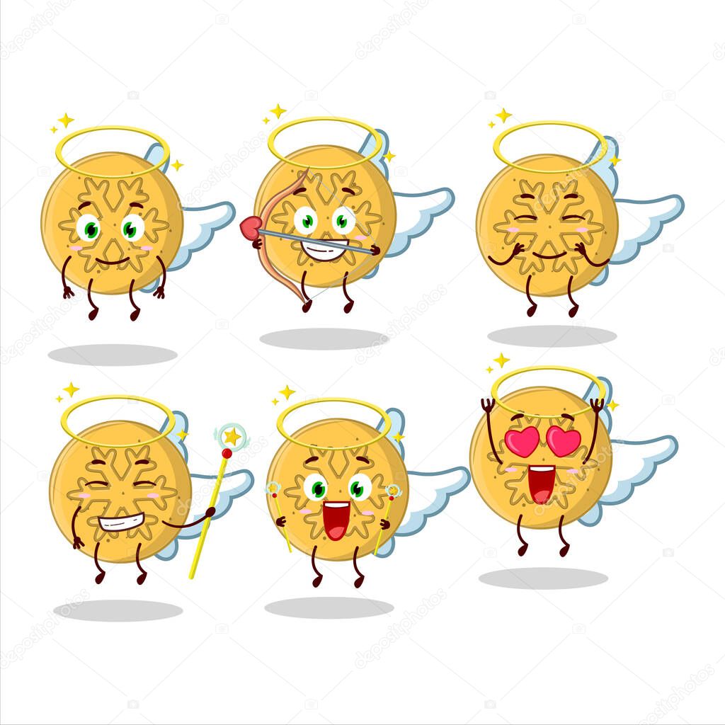 Dalgona candy snowflake cartoon designs as a cute angel character. Vector illustration