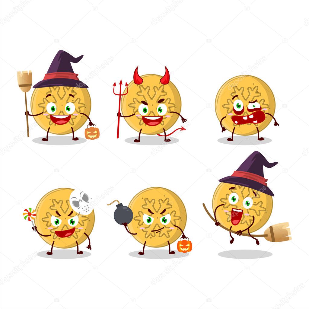 Halloween expression emoticons with cartoon character of dalgona candy snowflake. Vector illustration