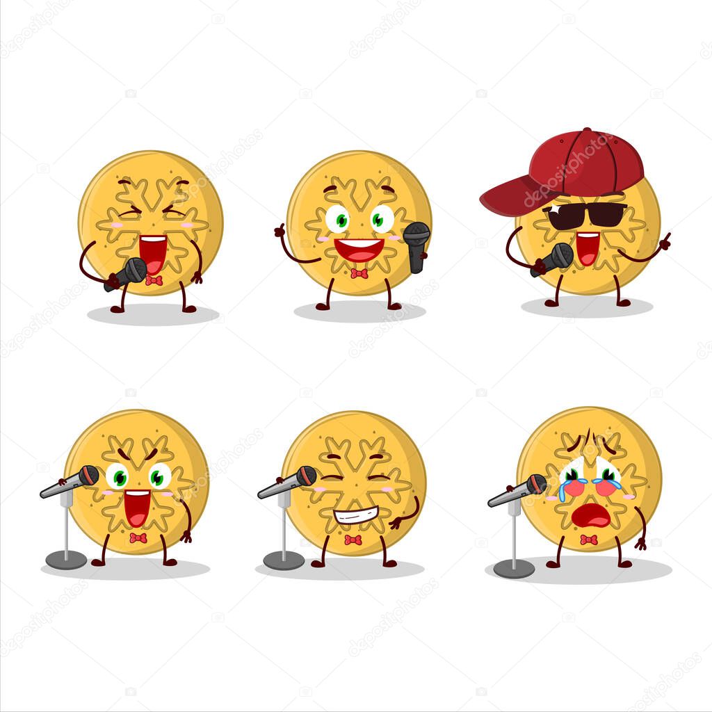 A Cute Cartoon design concept of dalgona candy snowflake singing a famous song. Vector illustration