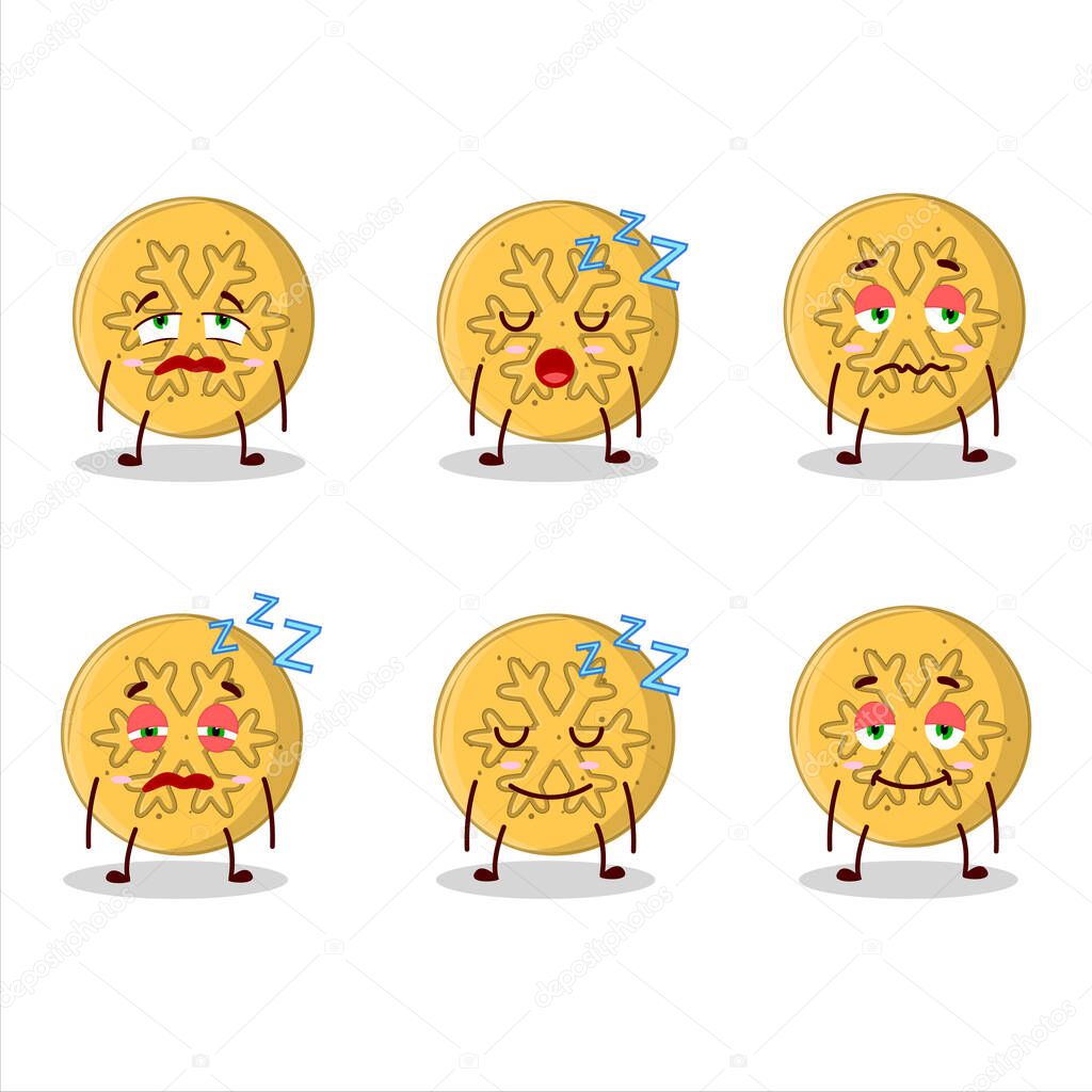 Cartoon character of dalgona candy snowflake with sleepy expression. Vector illustration