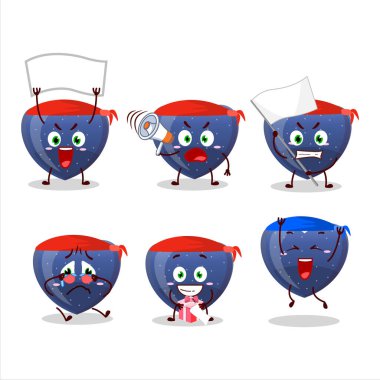 Çekici bir destekçi olarak mavi aşk jelibonlu şeker karakterinin maskot tasarımı. Vektör illüstrasyonu