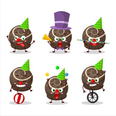 Değişik sirk gösterileri olan çikolata şekerli çizgi film karakteri. Vektör illüstrasyonu