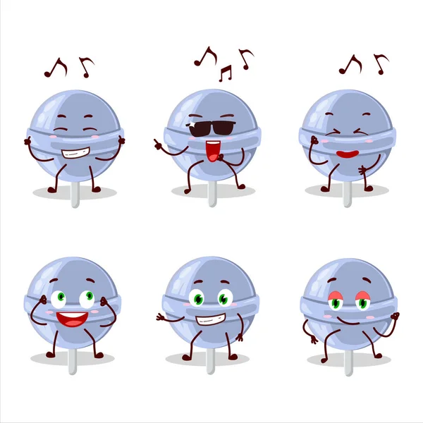 Image Sweet Blueberry Lolipop Dancer Cartoon Character Enjoying Music Vector — Stock Vector