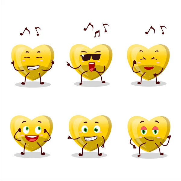 Image Yellow Love Gummy Candy Dancer Cartoon Character Enjoying Music — Stock Vector