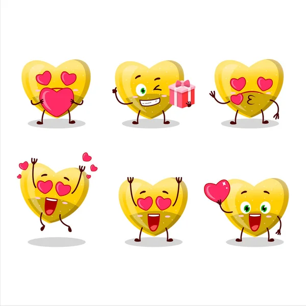 Yellow Love Gummy Candy Cartoon Figur Mit Liebe Süße Emoticon — Stockvektor