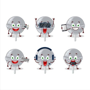 Tatlı Beyaz Lolipop çizgi film karakteri çeşitli şirin duygu simgeleriyle oyunlar oynuyor. Vektör illüstrasyonu