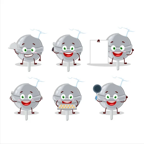 Personaje Dibujos Animados Dulce Piruleta Blanca Con Varios Emoticonos Chef — Vector de stock