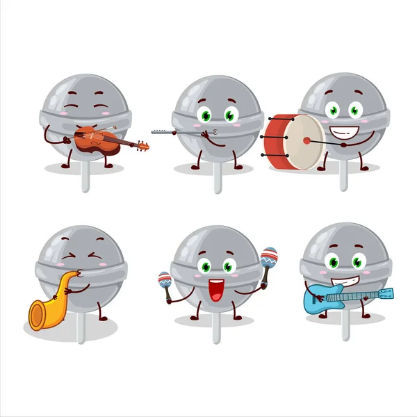 Personaje Dibujos Animados Piruleta Blanca Dulce Tocando Algunos Instrumentos Musicales — Archivo Imágenes Vectoriales