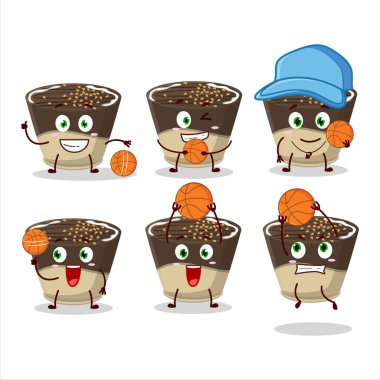 Basketbol atleti olarak çikolatalı çikolatalı, sütlü çizgi film karakteri. Vektör illüstrasyonu