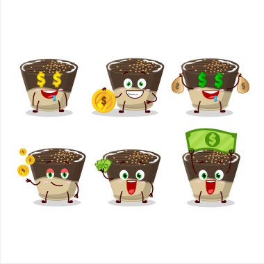 Çikolatalı mantar şekerli çizgi film karakteri yanında para getiriyor. Vektör illüstrasyonu