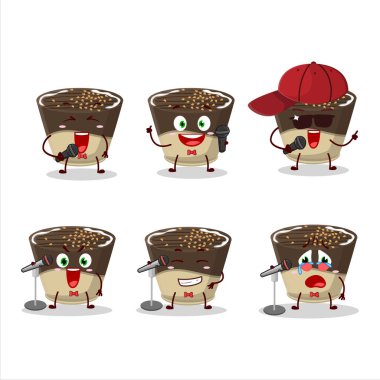 Çikolatalı sütlü şekerin ünlü bir şarkı söylediği şirin bir çizgi film tasarımı. Vektör illüstrasyonu