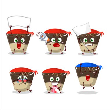 Çekici bir destekçi olarak çikolatalı sütlü şekerin maskot tasarımı. Vektör illüstrasyonu