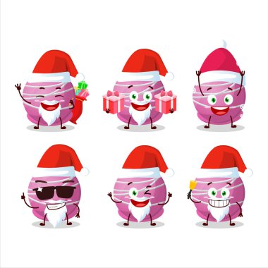 Noel Baba simgeleri ve mantarlı çilekli çizgi film karakteri. Vektör illüstrasyonu