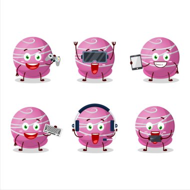 Çilekli mantar şekeri çizgi film karakteri çeşitli şirin ifadelerle oyunlar oynuyor. Vektör illüstrasyonu