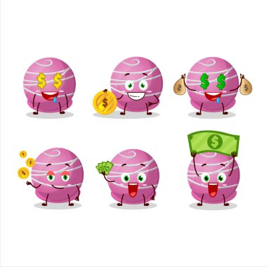 Mantarlı çilekli tatlı çizgi film karakteri yanında para getiriyor. Vektör illüstrasyonu