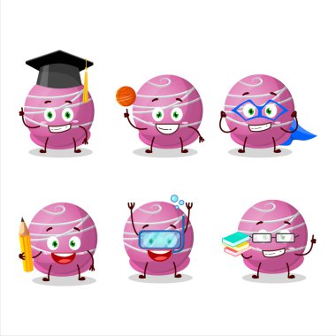 Değişik ifadeleri olan mantarlı çilekli çizgi film karakteri öğrencisi. Vektör illüstrasyonu