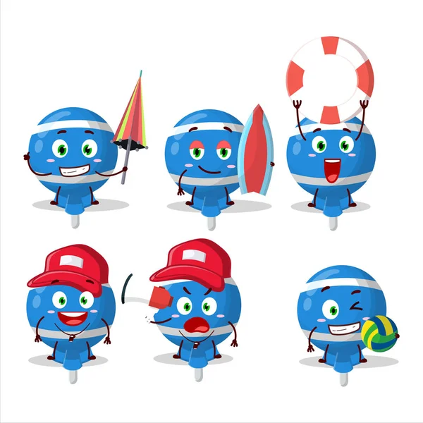 Happy Face Lolipop Bleu Enveloppé Personnage Dessin Animé Jouant Sur — Image vectorielle