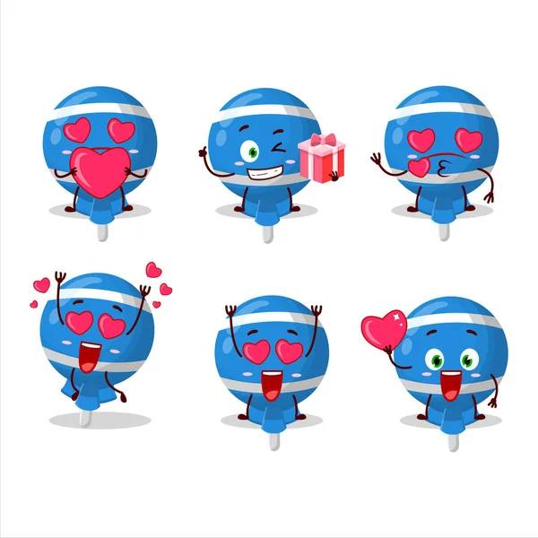 Blue Lolipop Avvolto Personaggio Dei Cartoni Animati Con Amore Emoticon — Vettoriale Stock