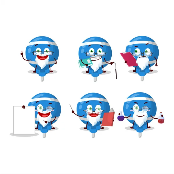 Profesor Lolipop Azul Envuelto Personaje Dibujos Animados Académicos Trabajando Laboratorio — Vector de stock