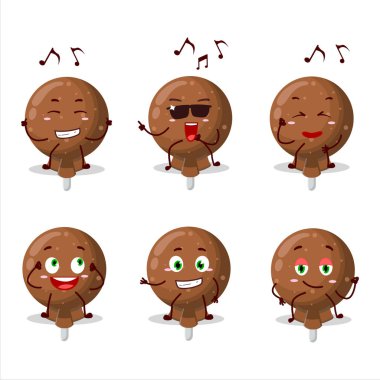 Müzikten hoşlanan turuncu lolipop sarılı dansçı çizgi film karakteri. Vektör illüstrasyonu