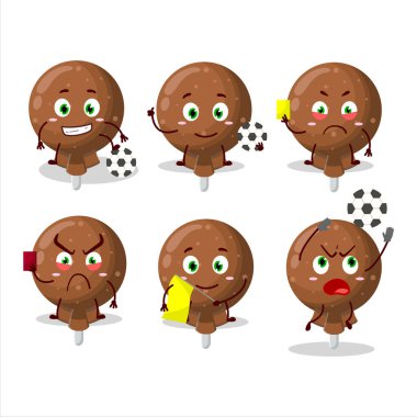 Futbol hakemi olarak çalışan turuncu renkli bir çizgi film karakteri. Vektör illüstrasyonu