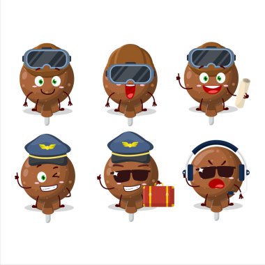 Pilot çizgi film maskotu, gözlüklü turuncu lolipop. Vektör illüstrasyonu