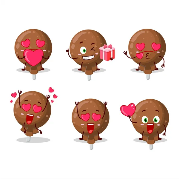 Lolipop Laranja Envolto Personagem Desenho Animado Com Amor Bonito Emoticon — Vetor de Stock