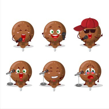 Turuncu lolipopun ünlü bir şarkıyı sardığı şirin bir çizgi film tasarımı konsepti. Vektör illüstrasyonu