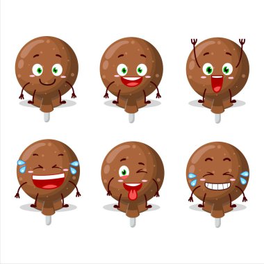 Gülen yüz ifadesine bürünmüş turuncu lolipopun çizgi film karakteri. Vektör illüstrasyonu