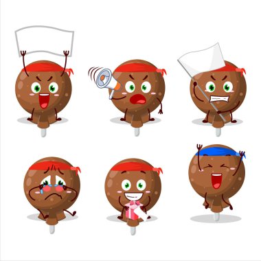 Turuncu lolipopun maskot tasarım stili çekici bir destekçi olarak sarmalanmış bir karakter. Vektör illüstrasyonu