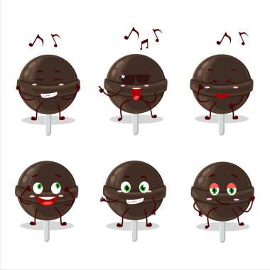 Çikolatalı lolipop dansçısının müzikten hoşlanan çizgi film karakteri. Vektör illüstrasyonu