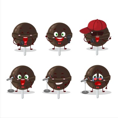 Tatlı çikolatalı lolipopun ünlü bir şarkı söylediği bir çizgi film konsepti. Vektör illüstrasyonu