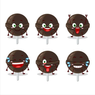 Gülen surat ifadesiyle çikolatalı lolipopun çizgi film karakteri. Vektör illüstrasyonu