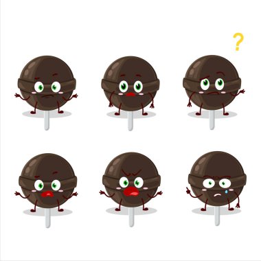 Tatlı çikolatalı lolipopun çizgi film karakteri. Vektör illüstrasyonu