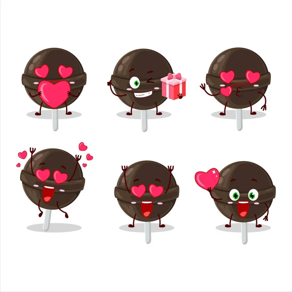 かわいい感情を持つ甘いチョコレートロリポップ漫画のキャラクター ベクターイラスト — ストックベクタ