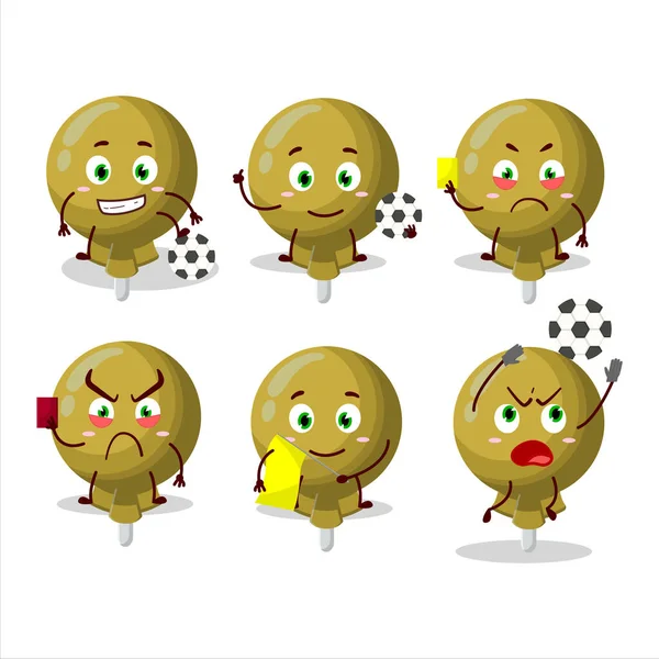 Sarı lolipop, futbol hakemi olarak çalışan çizgi film karakteri. Vektör illüstrasyonu