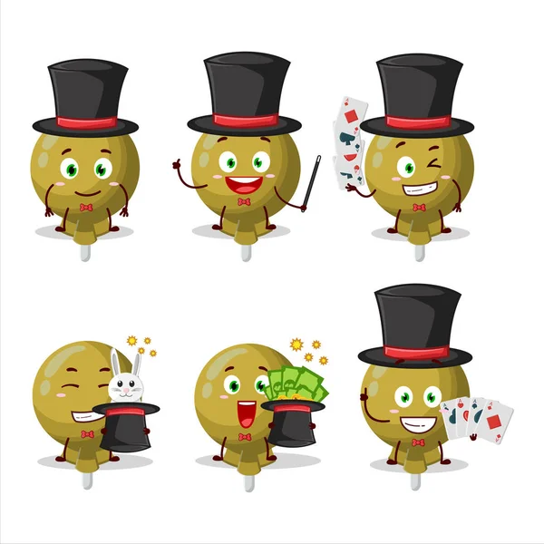 Sarı bir lolipop, Sihirbaz çizgi film karakterini sahnede oynattı. Vektör illüstrasyonu