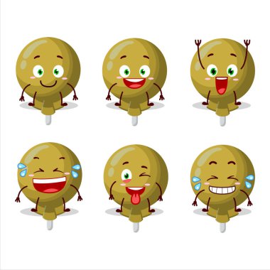 Sarı lolipopun yüzünde gülümseme ifadesi olan çizgi film karakteri. Vektör illüstrasyonu