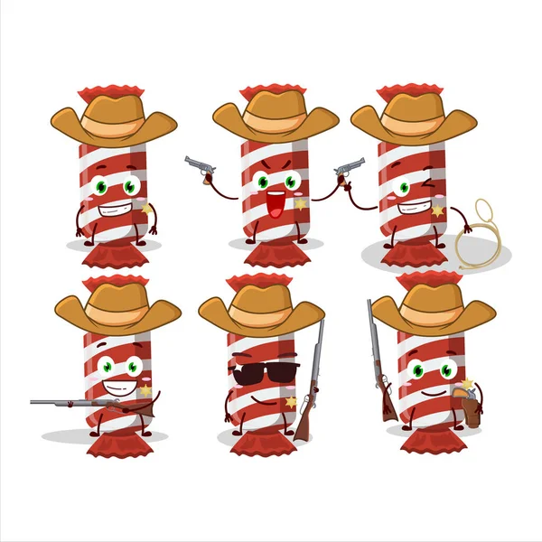 Cool Cowboy Red Long Candy Package Cartoon Character Cute Hat — Stock Vector