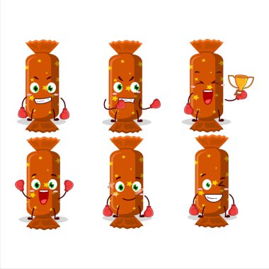 Sportif, turuncu, uzun şekerli, boks sporu çizgi film maskotu tasarımı. Vektör illüstrasyonu