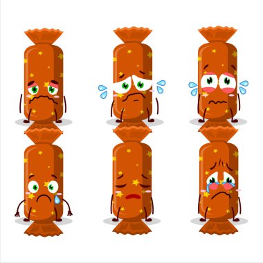 Hüzünlü suratlı, turuncu, uzun şekerli çizgi film karakteri. Vektör illüstrasyonu