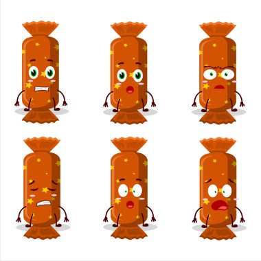Korkak suratlı, turuncu uzun şeker paketinin karakteri. Vektör illüstrasyonu