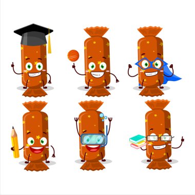 Değişik ifadeleri olan uzun turuncu şeker paketi çizgi film karakteri öğrencisi. Vektör illüstrasyonu