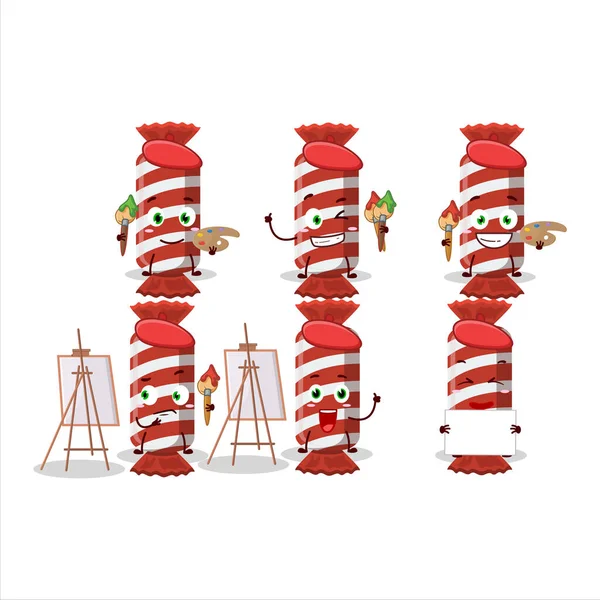 Artiste Artiste Rouge Long Paquet Bonbons Dessin Animé Personnage Peinture — Image vectorielle