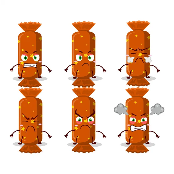 Oranžové Dlouhé Bonbóny Balíček Kreslené Postavičky Různými Naštvanými Výrazy Vektorová — Stockový vektor