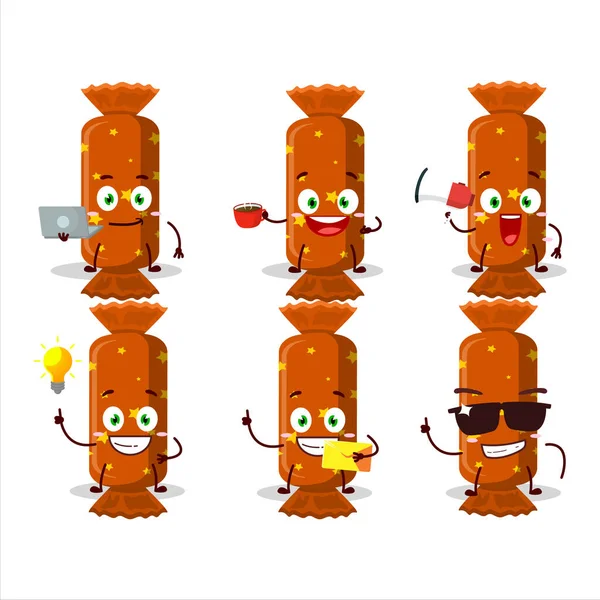 Naranja Caramelo Largo Paquete Personaje Dibujos Animados Con Varios Tipos — Vector de stock