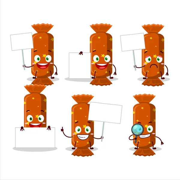 Turuncu uzun şekerli çizgi film karakteri bilgi panosunu getirdi. Vektör illüstrasyonu