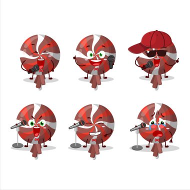 Sevimli bir çizgi film dizayn konsepti, ünlü bir şarkı söyleyen kırmızı lolipop. Vektör illüstrasyonu