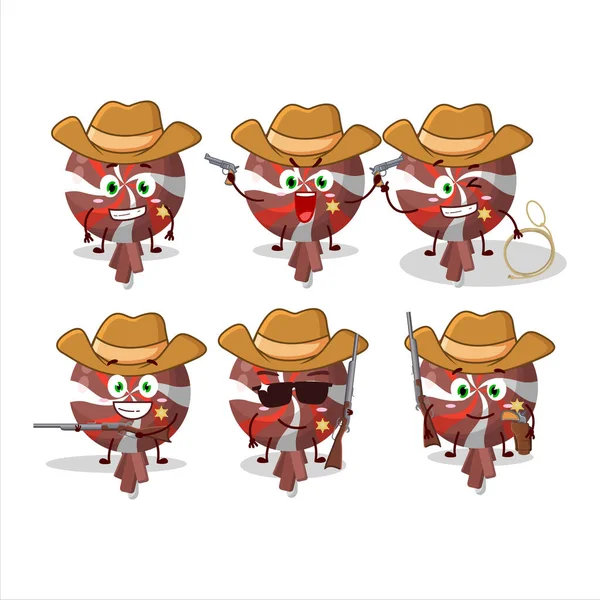 Coole Cowboy Rote Twirl Lolipop Comicfigur Mit Einem Niedlichen Hut — Stockvektor