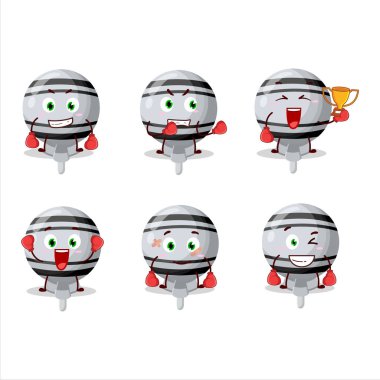 Sportif beyaz bir lolipop boks sporu çizgi film maskotu tasarımı. Vektör illüstrasyonu